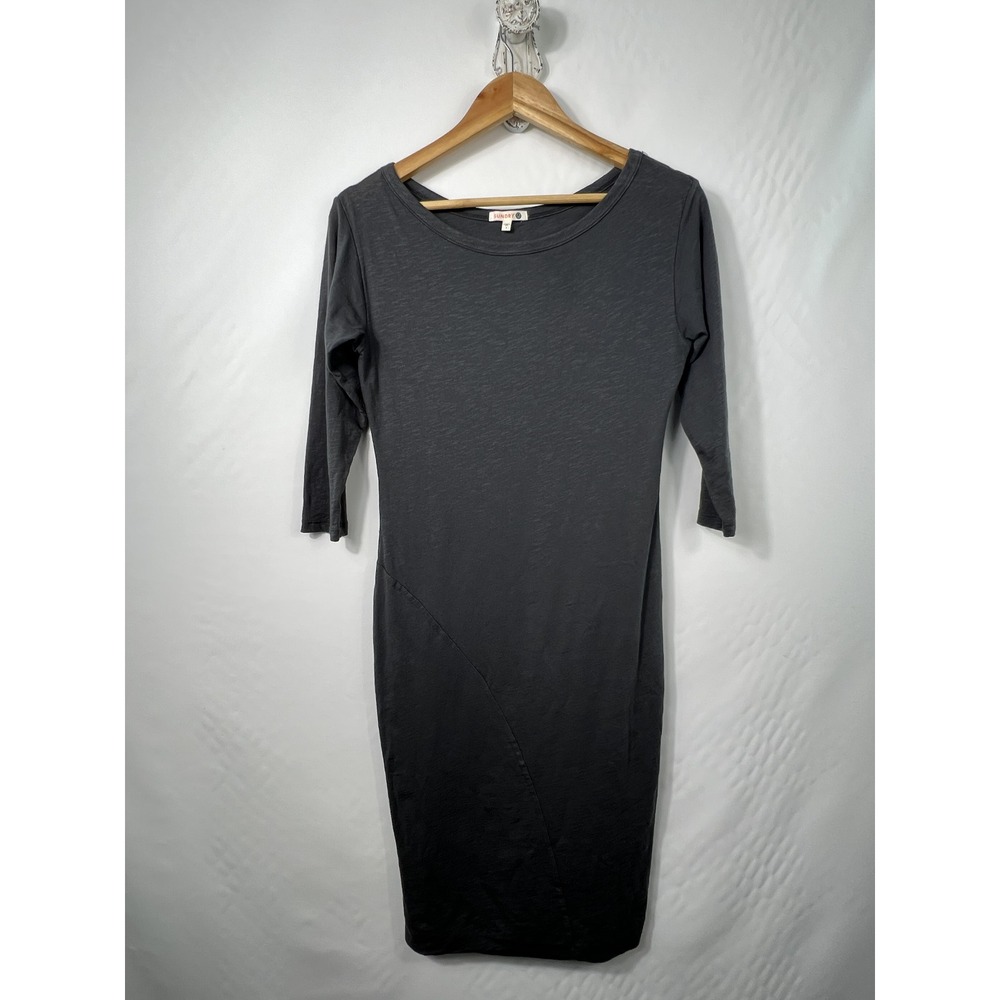Sundry Dress 1 Small Gray Fitted‎ Ruched Side 3/4 Sleeve Fitted Women's